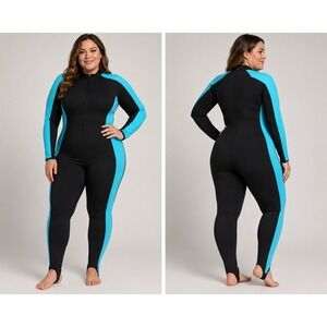 Sbart Womens 3XL Full Body Rash Guard One Piece Swimsuit Black Turquoise Stirrup